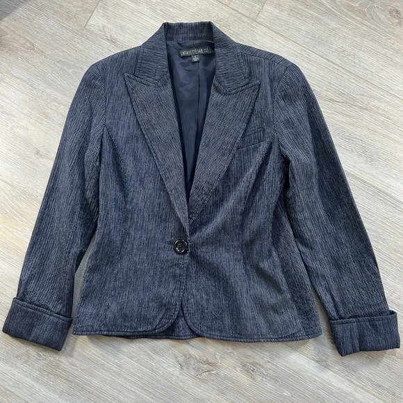 Lafayette 148 New York Jackets & Blazers - Lafayette 148 Women's Size 4 100% Virgin Wool Blazer Blue Silver Metallic Office
